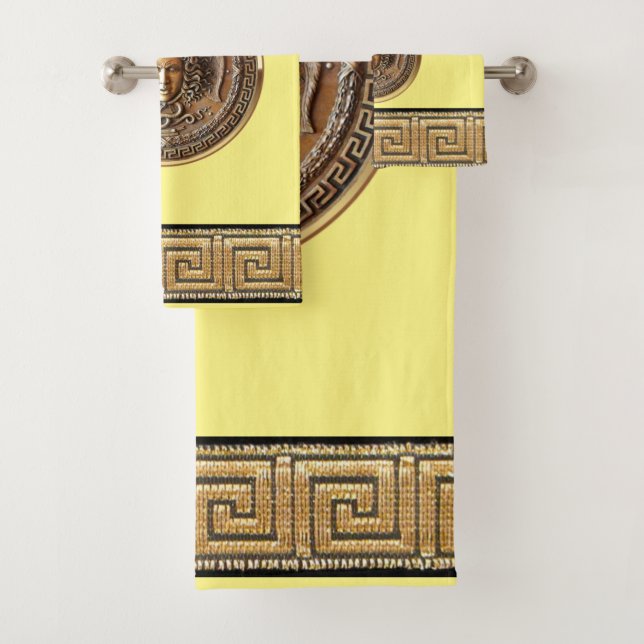 Greek Revival Medusa (Light Lemon) Bath Towel Set (Insitu)