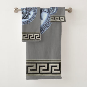 Greek Revival Silver / Grey Medusa  Bath Towel Set