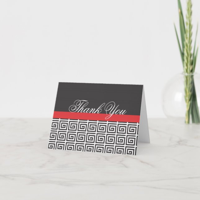 Greek Spirals Black White Red Thank You Note Card (Front)