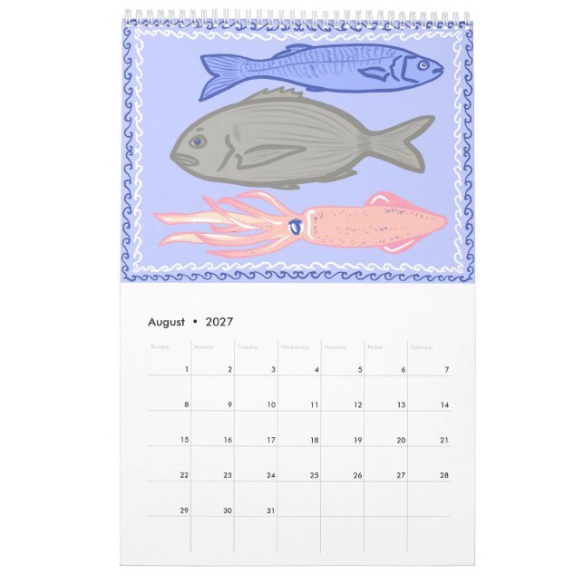 Greek Summer Scenes & Patterns Kitchen Calendar (Aug 2027)