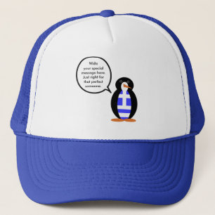 Greek Talking Penguin Flag Trucker Hat