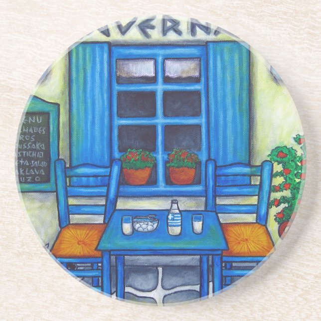 Greek Taverna Coasters by Lisa Lorenz (Front)