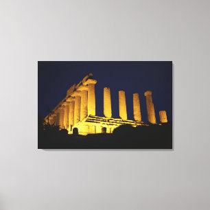 Greek Temple at Night with yellows and oranges Canvas Print