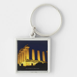 Greek Temple at Night with yellows and oranges Key Ring