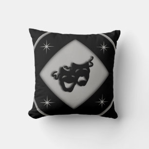 Greek Theatre Masks Black n Grey Stars Cushion