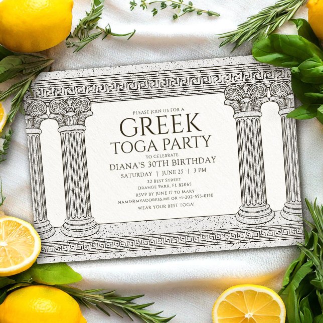 Greek Toga Birthday Party Invitation with columns (Creator Uploaded)