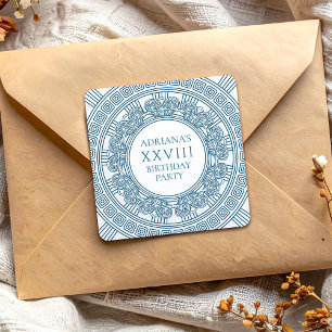 Greek toga birthday party with blue elements square sticker