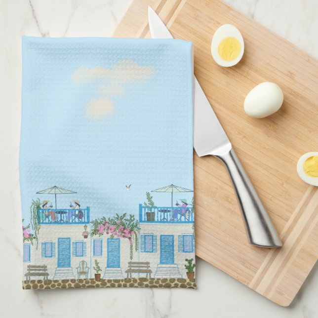 Greek Town Tea Towel (Quarter Fold)
