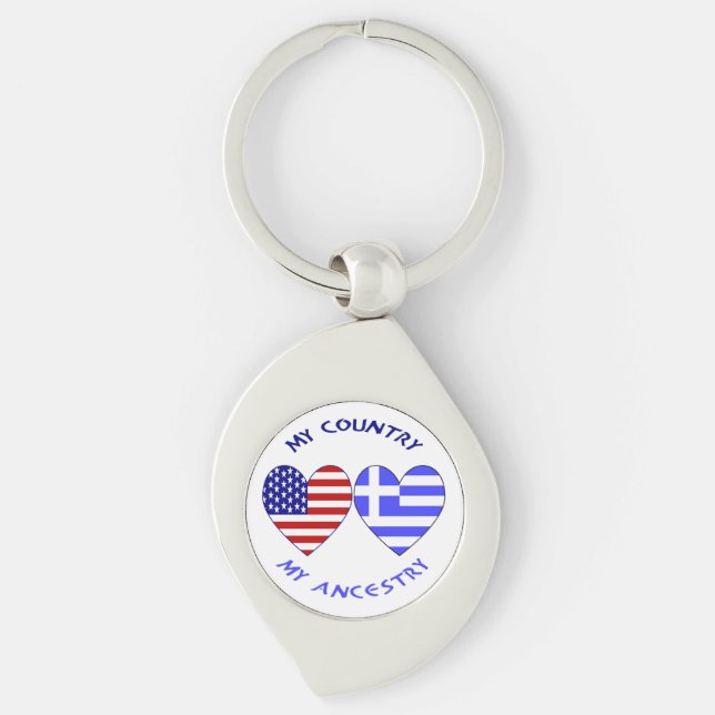 Greek USA Flags Hearts Country Ancestry Key Ring (Front)