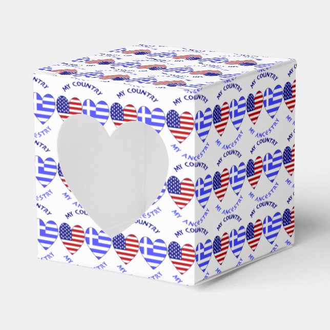 Greek USA Heart Flag My Country My Ancestry Favour Box (Front Side)
