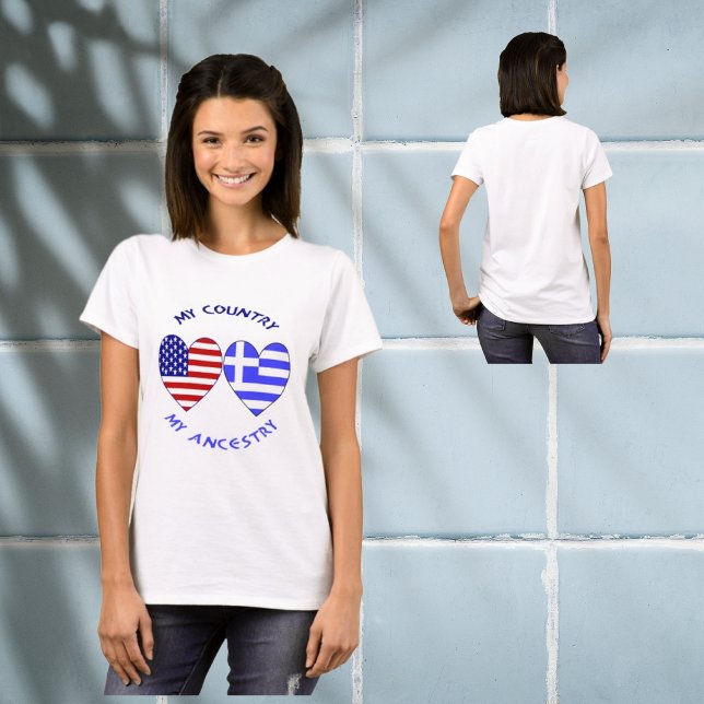 Greek USA Heart Flag My Country My Ancestry T-Shirt (Creator Uploaded)