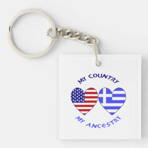 Greek USA Hearts Country Ancestry Key Ring
