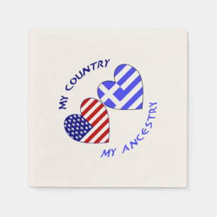 Greek USA Hearts Country Ancestry Napkin
