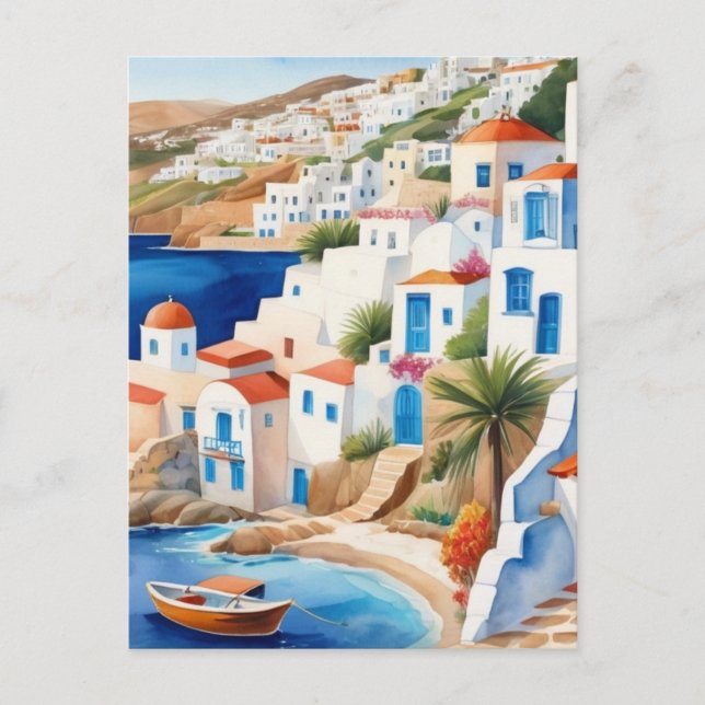 Greek Village by the Sea, Greece Travel Souvenir Postcard (Front)