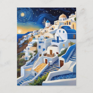 Greek Village on Hill-side with windmill - Greece Postcard
