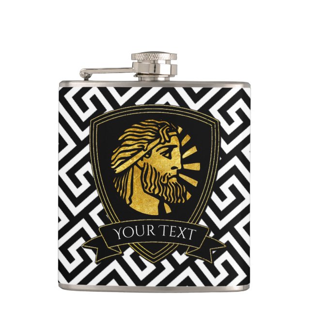 Greek Warrior in Gold Your Text Hip Flask (Front)
