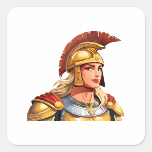 Greek warrior woman profile in classical square sticker