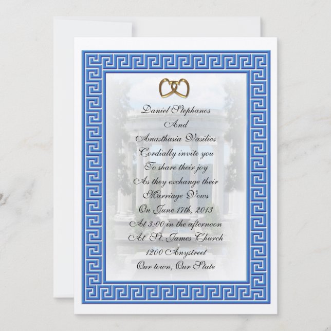 Greek wedding Invitation Blue Key elegant (Front)