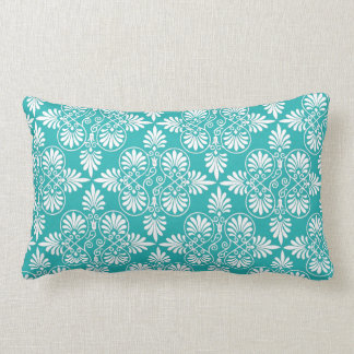 Greek White Teal Pattern Ancient Decorative Accent Lumbar Cushion