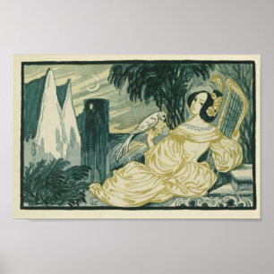 Greek Woman Lyre Bird Print