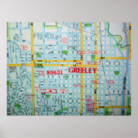 Greeley, CO Vintage Map Poster