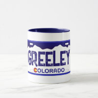 Greeley Colorado blue license plate mug
