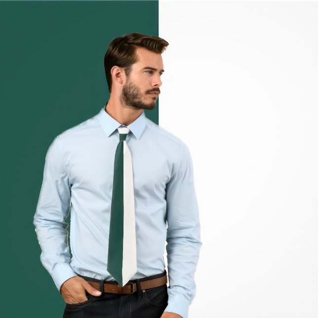 Greem and White Split Colour Design Neck Tie (Man wears a necktie with a green and white vertical split minimalist tie. )