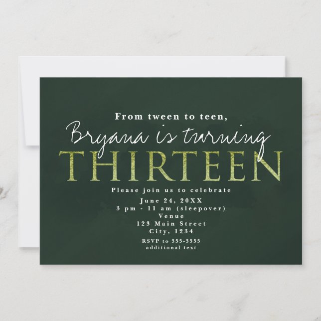 Green 13TH 13 Birthday Party Invitation (Front)