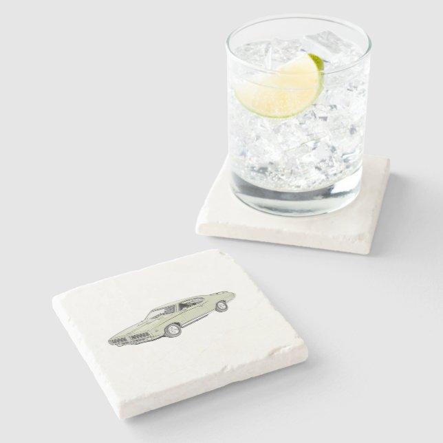 Green 1969 Pontiac GTO Judge Illustration Stone Coaster (Side)