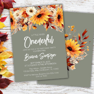 Green 1st Birthday Fall Floral Invitation