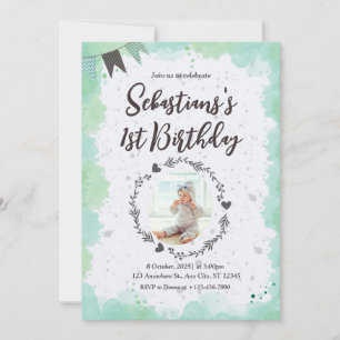 Green 1st Birthday Invitation