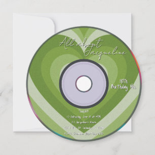 Green 2000s Aura Hearts Music CD Birthday Invitation