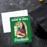 Green 2024 Graduate Photo Arch Modern Graduation Postcard<br><div class="desc">This modern green and white custom senior photo graduate announcement postcard features your high school or college name for the class of 2024. Customise with your name under the chic,  bold handwritten script and trendy arch for a great personalised graduation postcard.</div>
