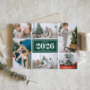 Green 2025 Happy New Year Photo Collage Holiday Card