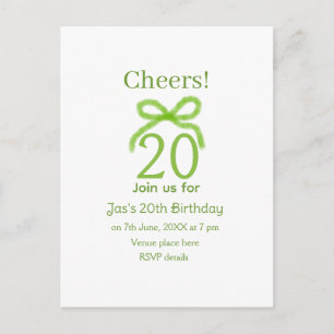 green 20th birthday bow watercolor name bold retro invitation postcard