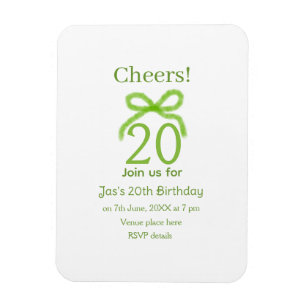 green 20th birthday bow watercolor name bold retro magnet