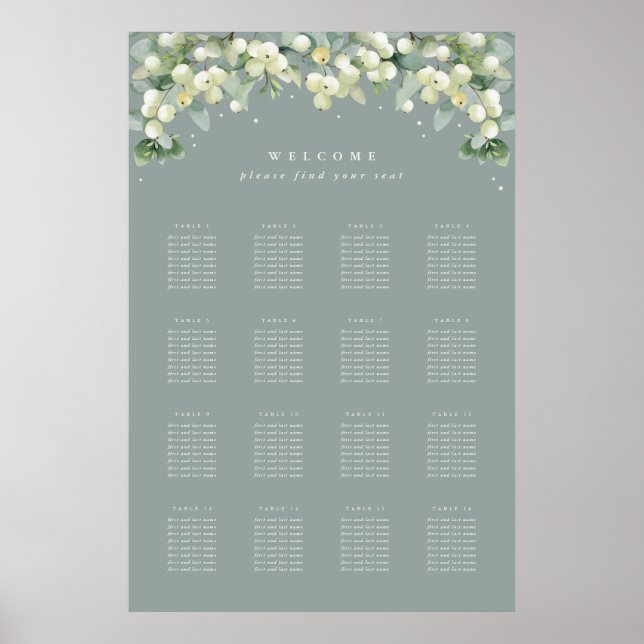 Green 24x36" 16 Tables of 8 Seating Chart Poster (Front)