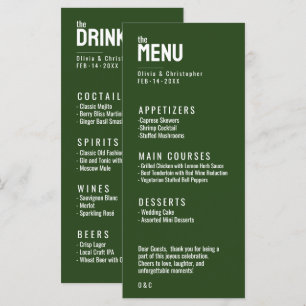 Green 2 sided MENU + DRINKS Minimalist Bold
