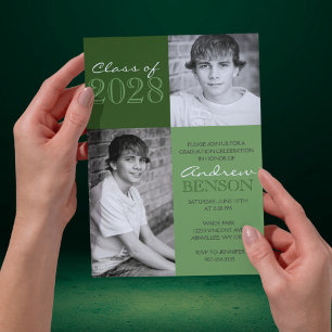 Green 2 Toned Classic 2 Photo Graduation Invitation