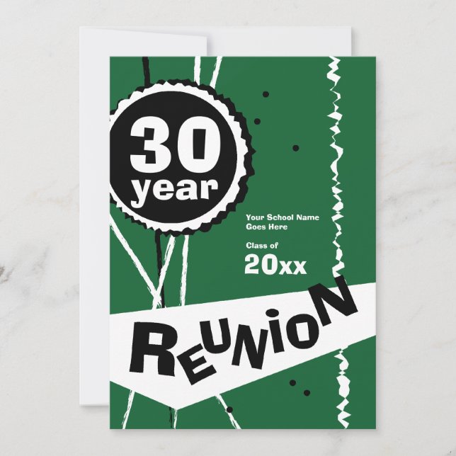 Green 30 Year Class Reunion Invitation (Front)
