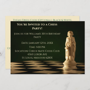 Green 30th Birthday Party Chess Bishop  Invitation