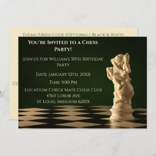 Green 30th Birthday Party Chess Knight Invitation
