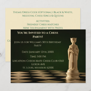 Green 30th Birthday Party Chess Queen Invitation
