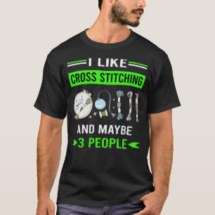 Green 3 People Cross Stitching T-Shirt