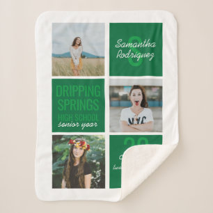 Green 3-Photo Fun Boxes Class Year Sherpa Blanket
