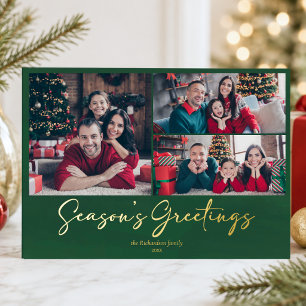 Green 3 Photo Seasons Greetings Christmas