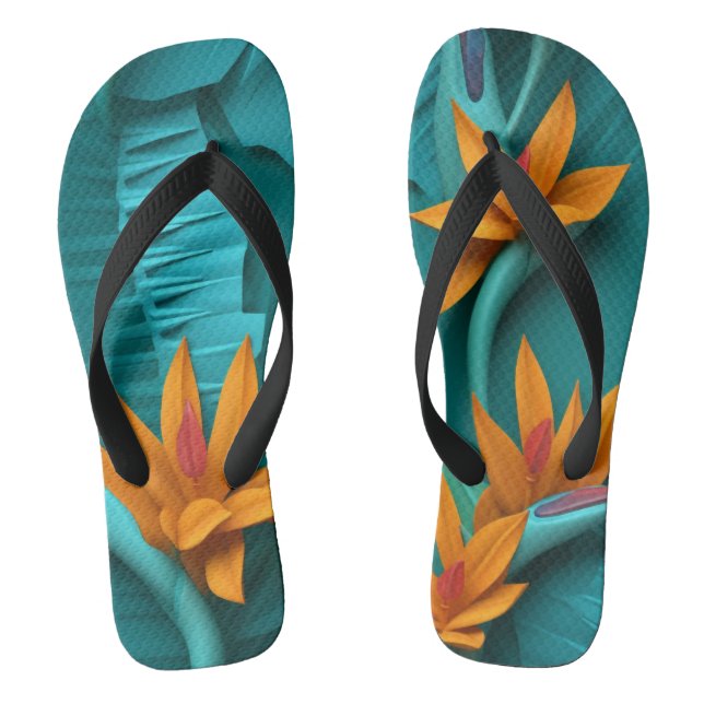Green 3D Bird of Paradise FLowers Flip Flops (Footbed)