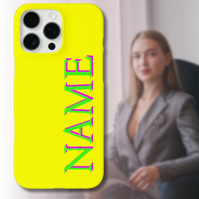 Green 3D Magenta Modern Name | Trendy Cool Yellow Case-Mate iPhone Case (Creator Uploaded)
