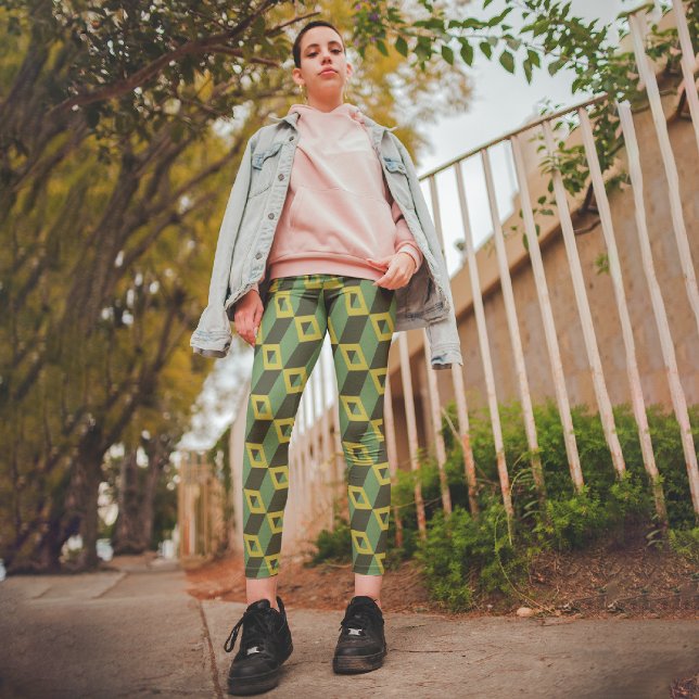 Green 3d Squares Capri Leggings (Creator Uploaded)