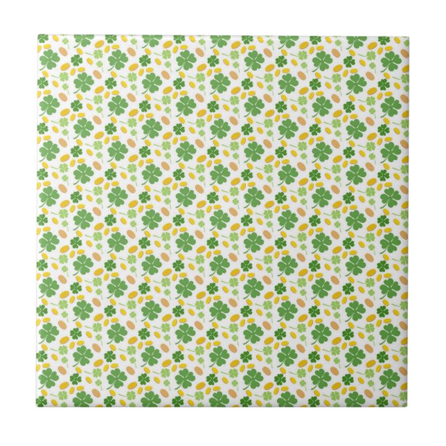Green 4 Leaf Clovers St Patricks Day Coins ​ Tile (Front)